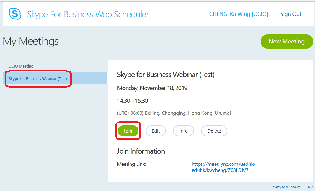 schedule meeting skype for business mac